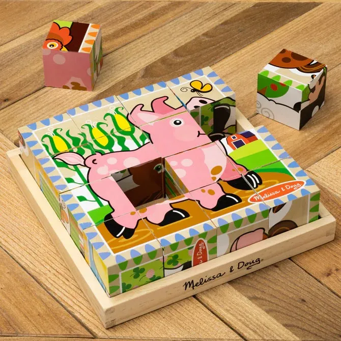 Melissa & Doug Wooden Farm Cube 6-Scene Puzzle