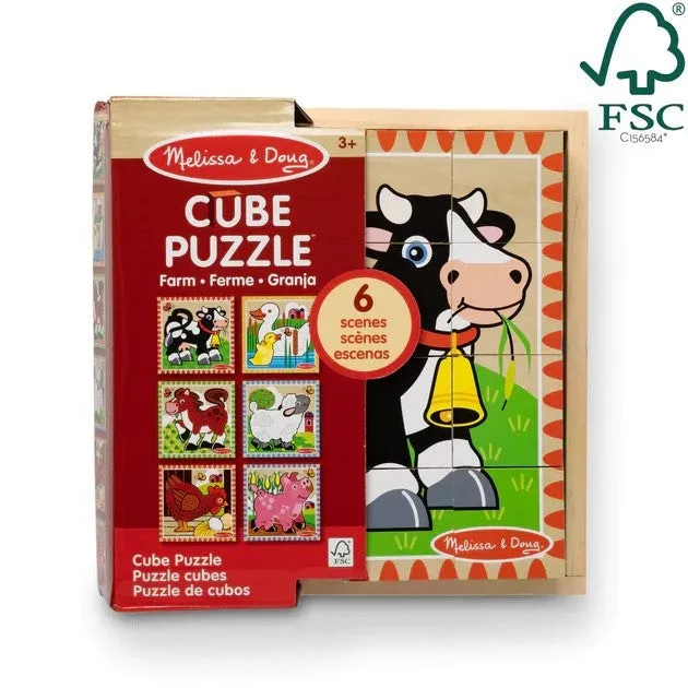 Melissa & Doug Wooden Farm Cube 6-Scene Puzzle