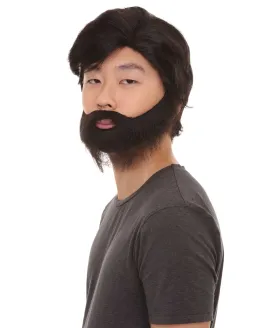 Men Black Wig with Full Beard Set | Cosplay Halloween Wig | Premium Breathable Capless Cap