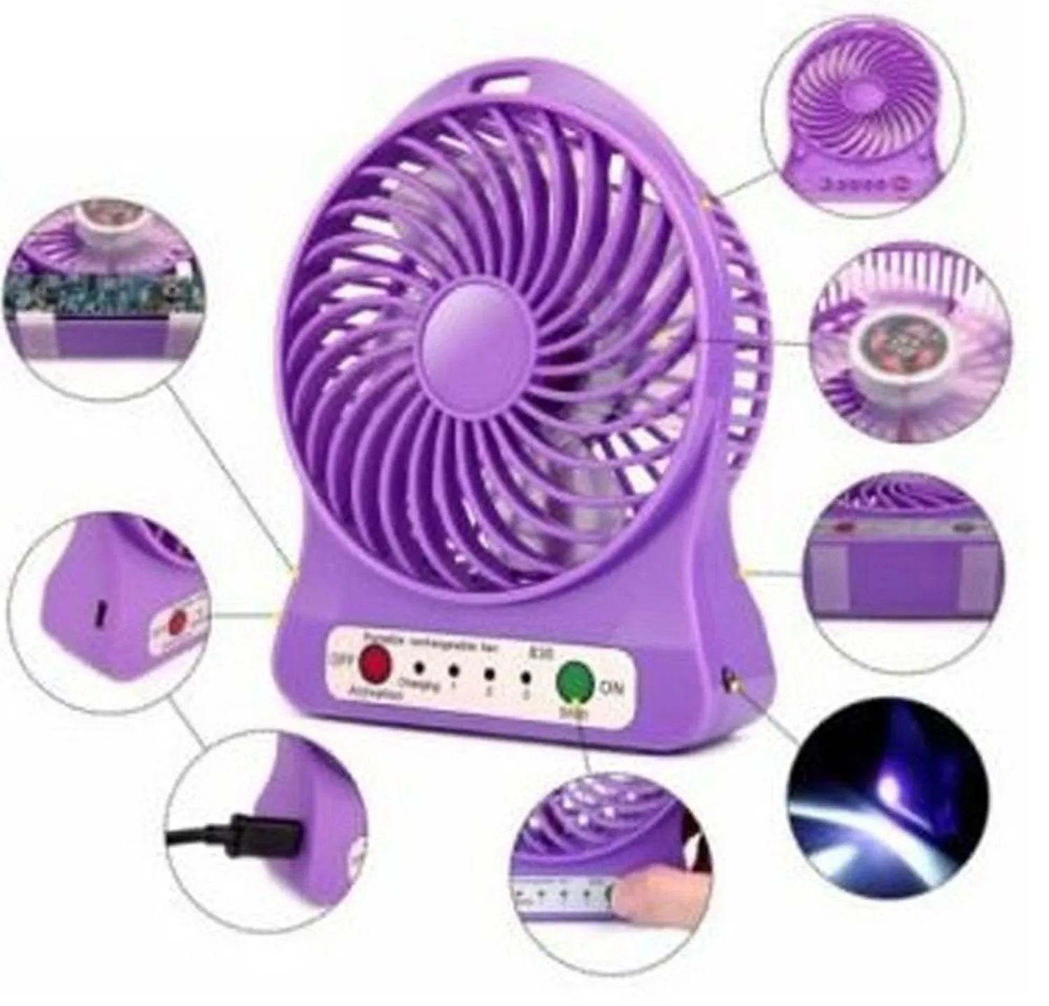 Mini Fan Portable 3 Gear Speed Cooling Fan Mini USB LED Fan Li-ion Rechargeable Multi functional Fan