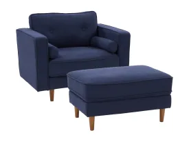 Navy Blue Accent Chair with Ottoman