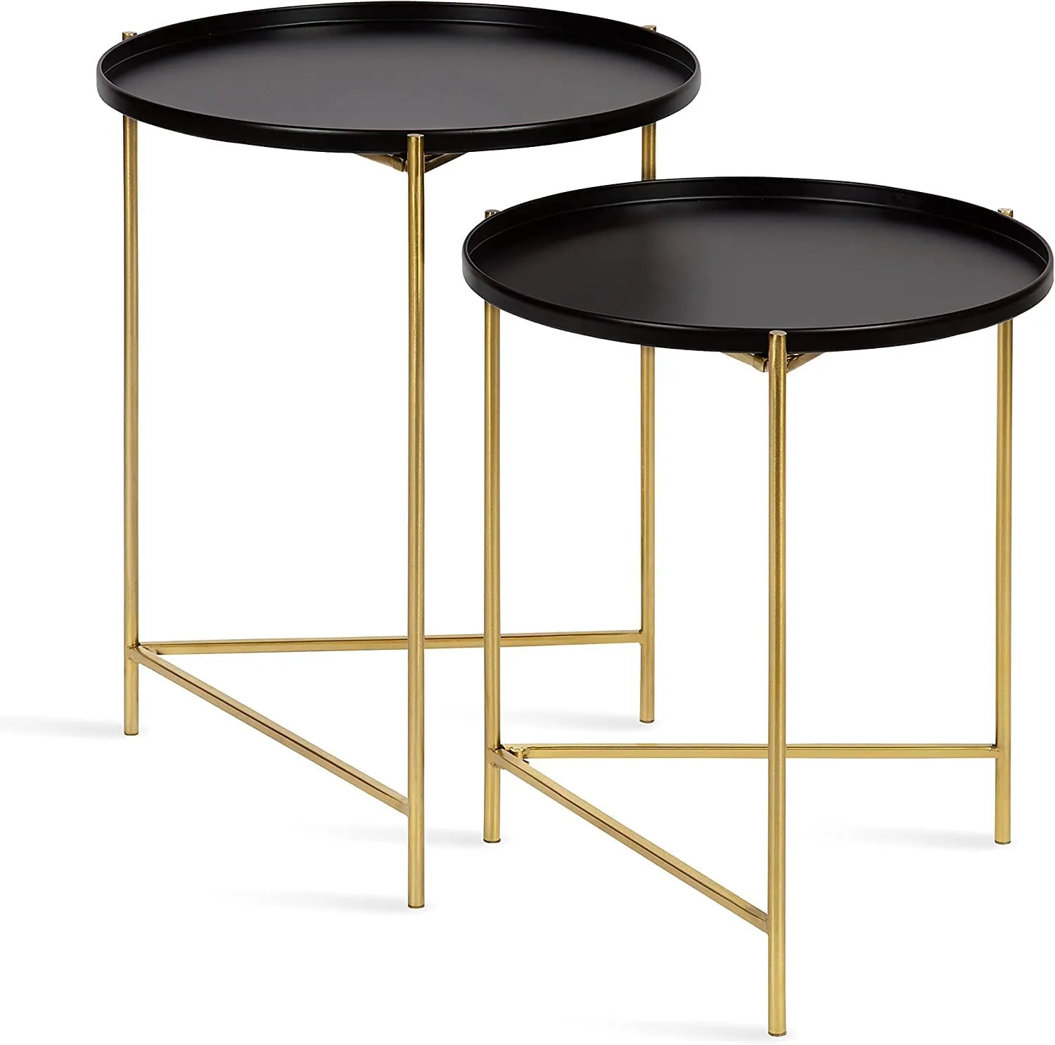 NU INVENTION Metal Sofa Side Table with Removable Tray, Round Metal Accent Tables, End Table,Foldable Accent Coffee Table for Small Spaces, Bedroom, Patio, 2 Piece, (Black)