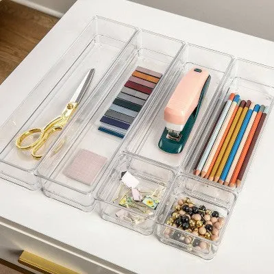 Open Box - Martha Stewart 6pc Plastic Stackable Office Desk Drawer Organizers Clear