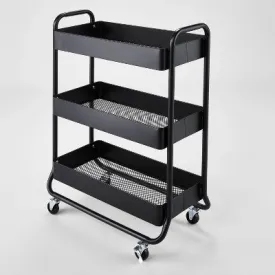 Open Box - Wide Metal Utility Cart Black - Brightroom