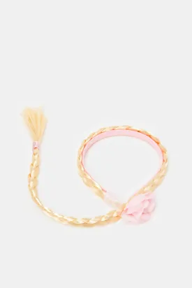 Pink Girls Headband With Artificial Hair