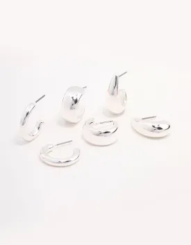 Silver Plated Chunky Hoop Earrings 3-Pack