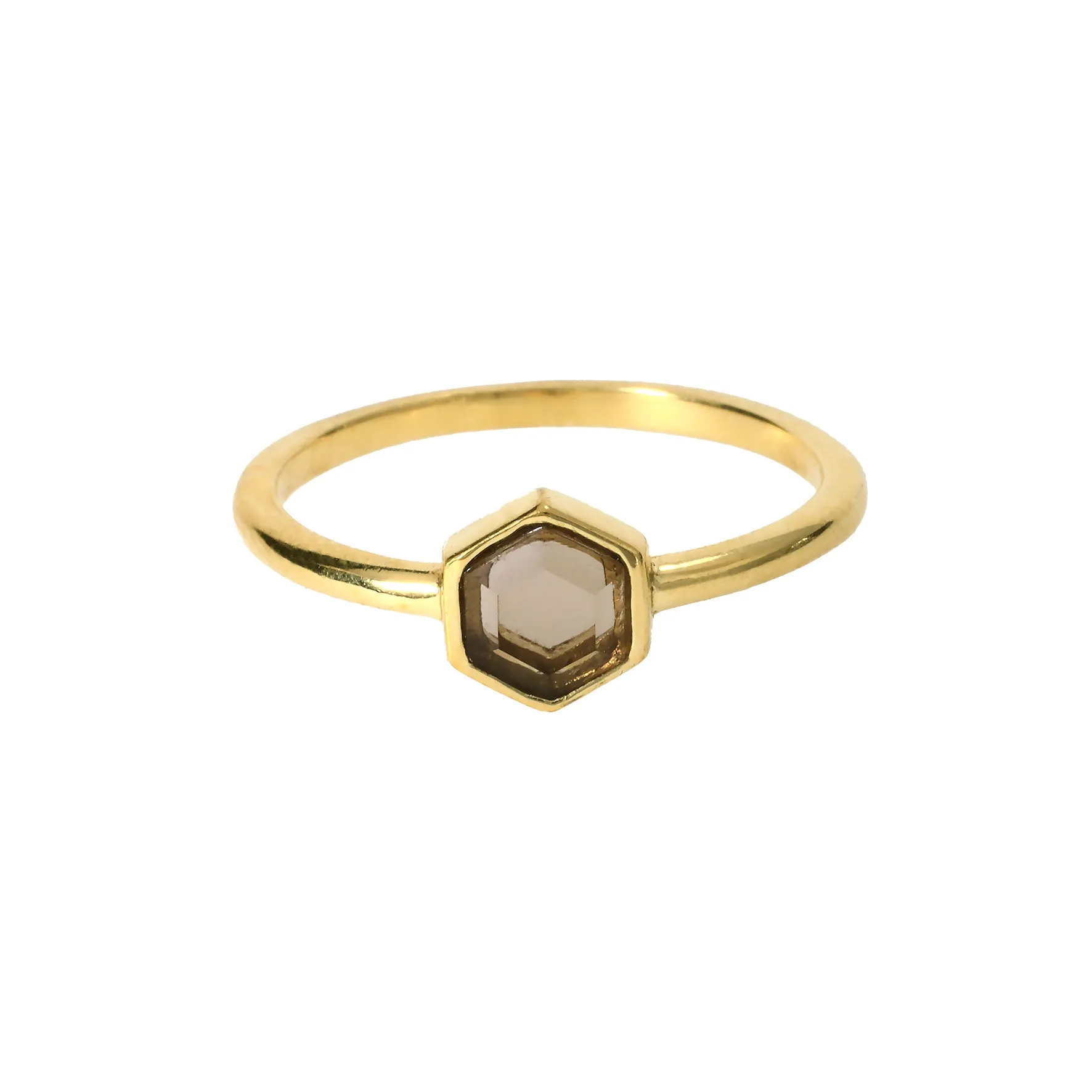 SMOKEY TOPAZ Gemstone Hexagon Ring