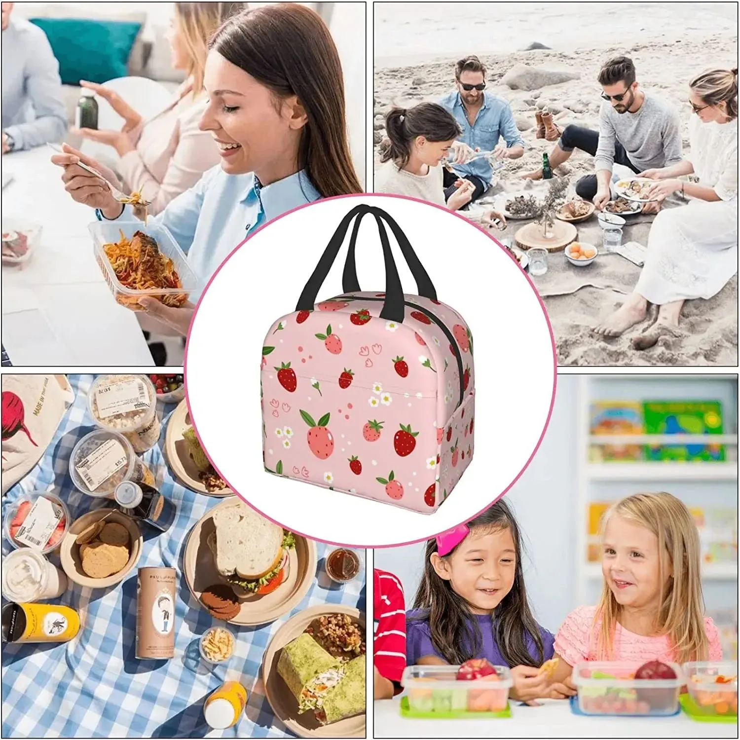 Strawberry Print Insulated Lunch Bags