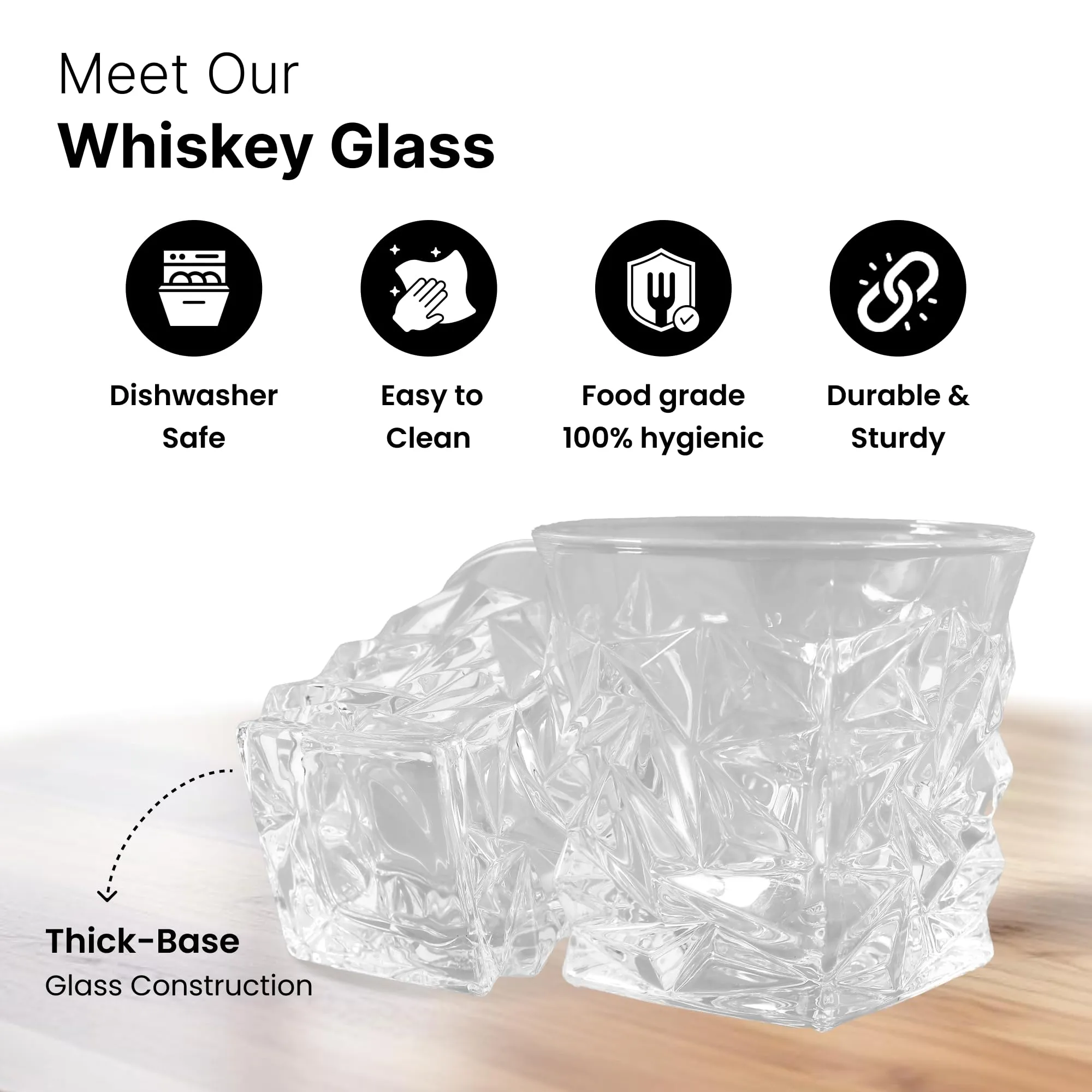 UMAI Whiskey Glasses Set of 2 (240ml Each) | Lead Free Neat Whiskey Glass | Heavy Bottom Drinking Glass | Crystal Glass for Bar Home | Glass for Drinks | Cocktail Glasses | Highball Glass