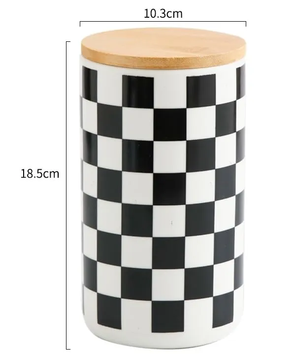 USHA SHRIRAM Ceramic Jars (1 L) Container For Kitchen Storage Box | Spice Jars For Kitchen | Kitchen Jars & Containers Set With Lid | Air Tight Jars & Containers For Storage | Black & White