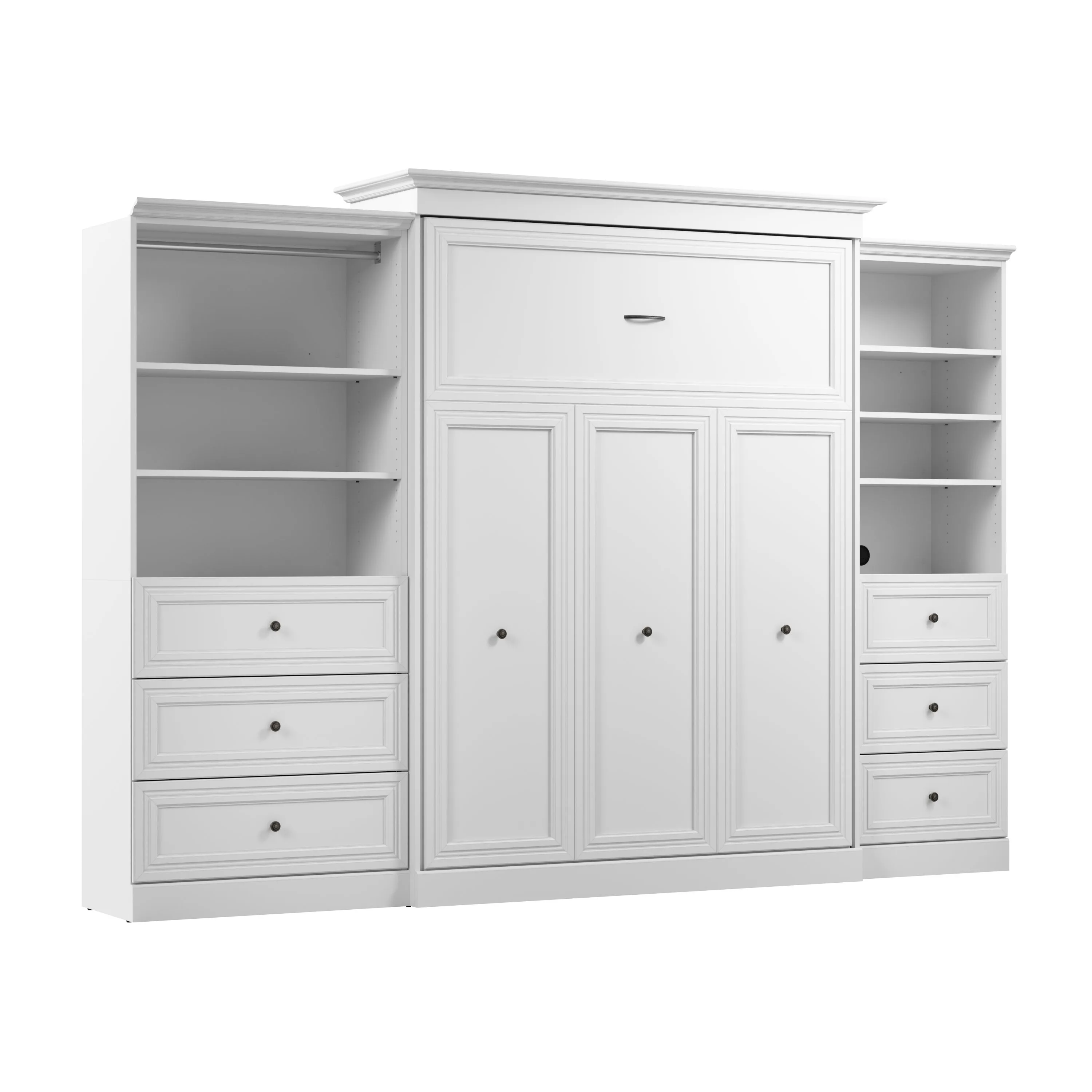 Versatile Queen Murphy Wall Bed and Closet Organizers with Drawers in White