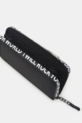 Women Black Print Regular Wallet