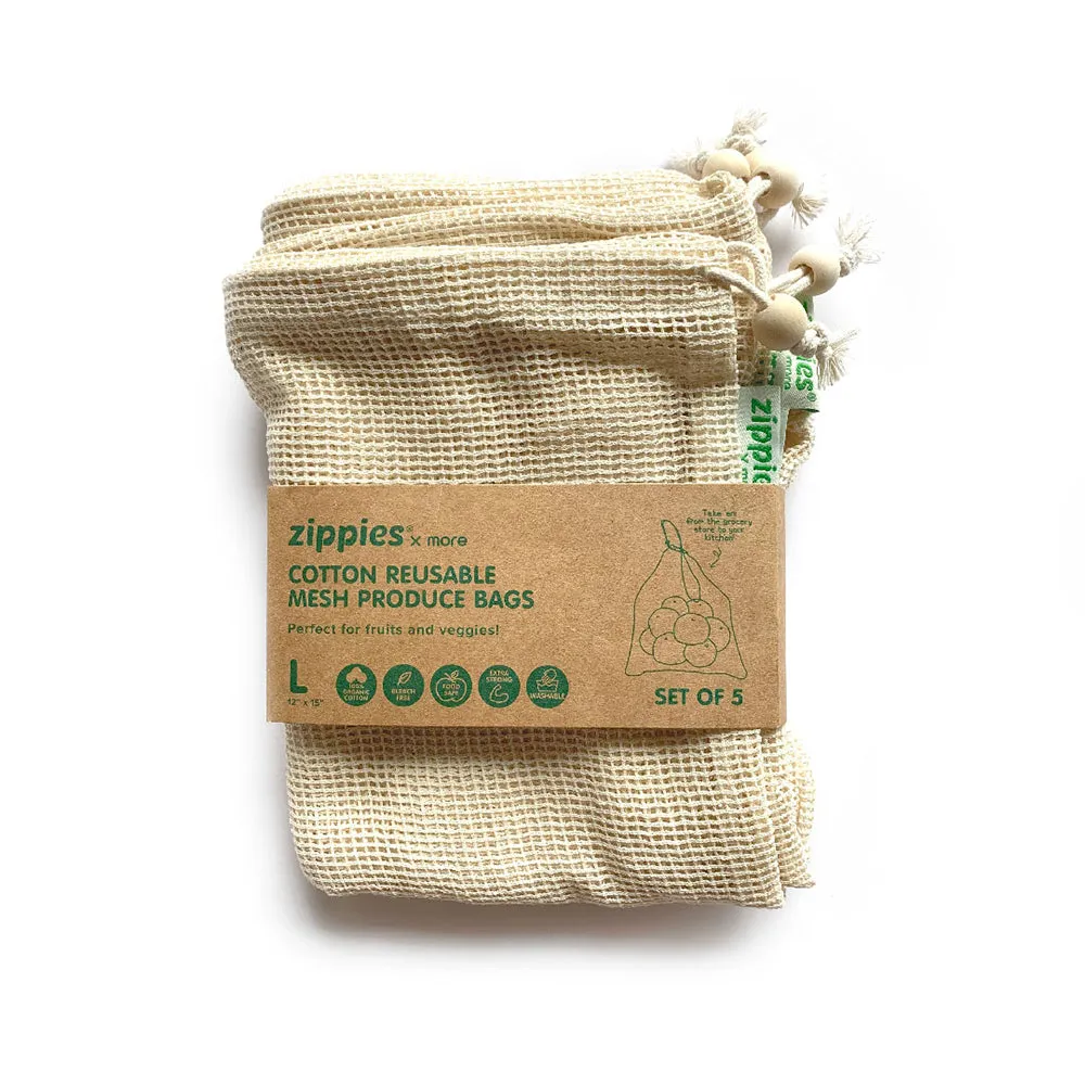 Zippies Cotton Mesh Produce Bags: Large - Pack of 5